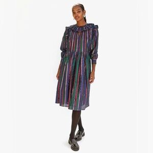 Clare V Léonie midi Multicolor Metallic Ribbon Striped Dress size Small